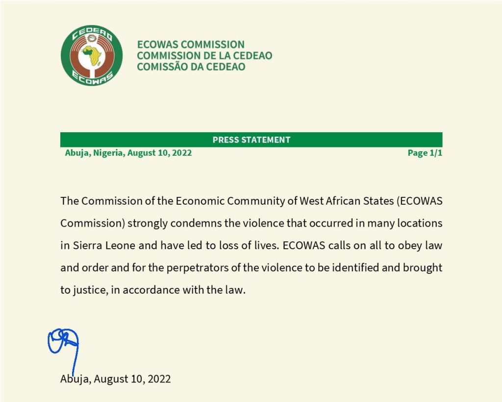 Press Statement on Sierra Leone