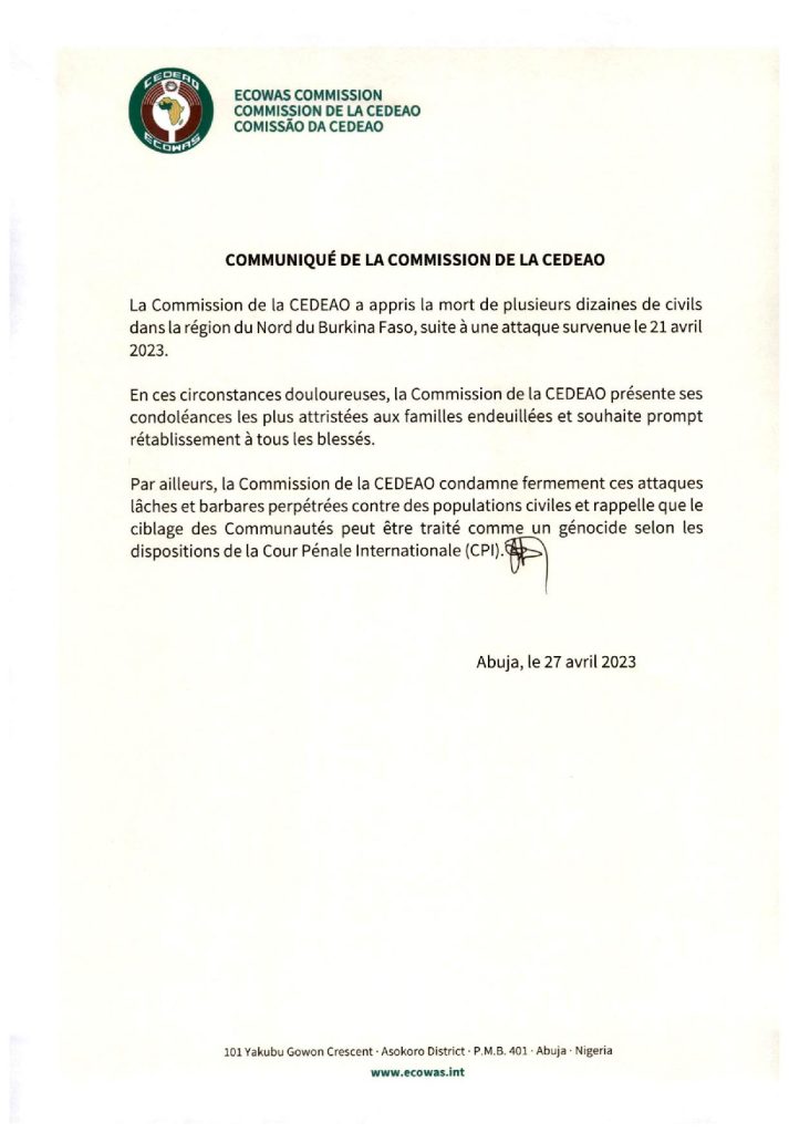 Communiqué de la CEDEAO (Burkina Faso)