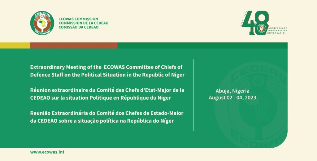 ECOWAS Committee of Chiefs of Defence Staff to hold Extraordinary meeting on the Political Situation in the Republic of Niger