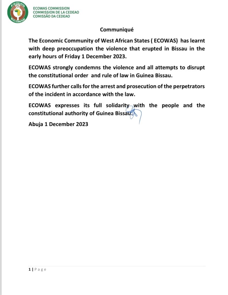 ECOWAS Communique on Guinea Bissau
