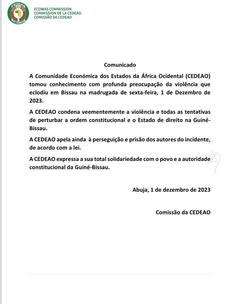 Comunicado da CEDEAO sobre a Guiné-Bissau