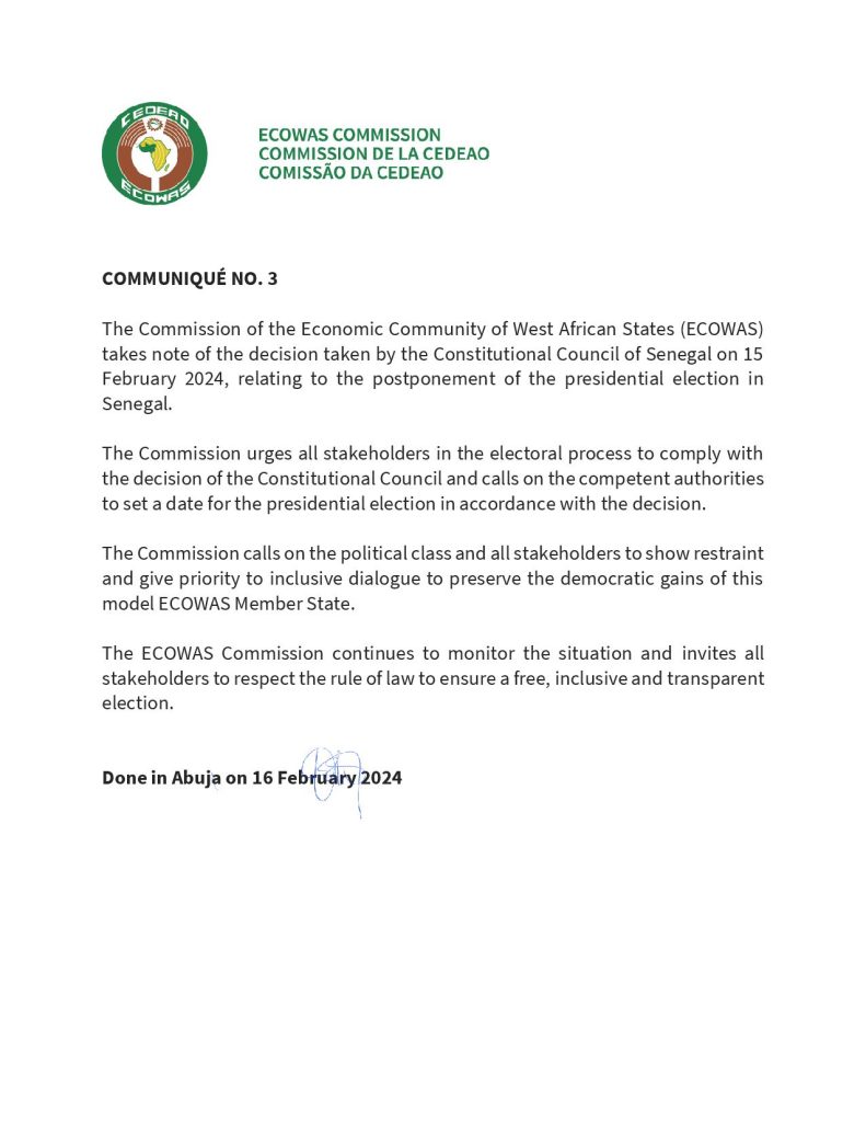 Communique on Sénégal (N°3)