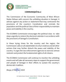 ECOWAS Communique on Sénégal