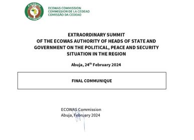 Final Communique – Extraordinary Summit of The ECOWAS Authority of Heads Of State and Government on The Political, Peace and Security Situation in The Region