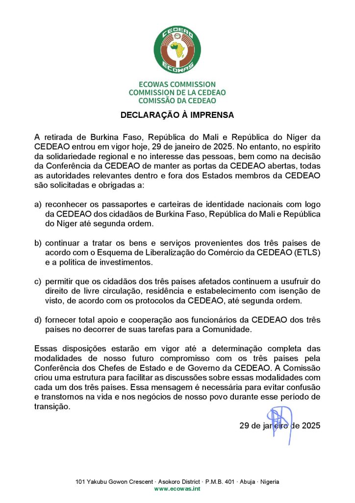 DECLARAÇÃO À IMPRENSA