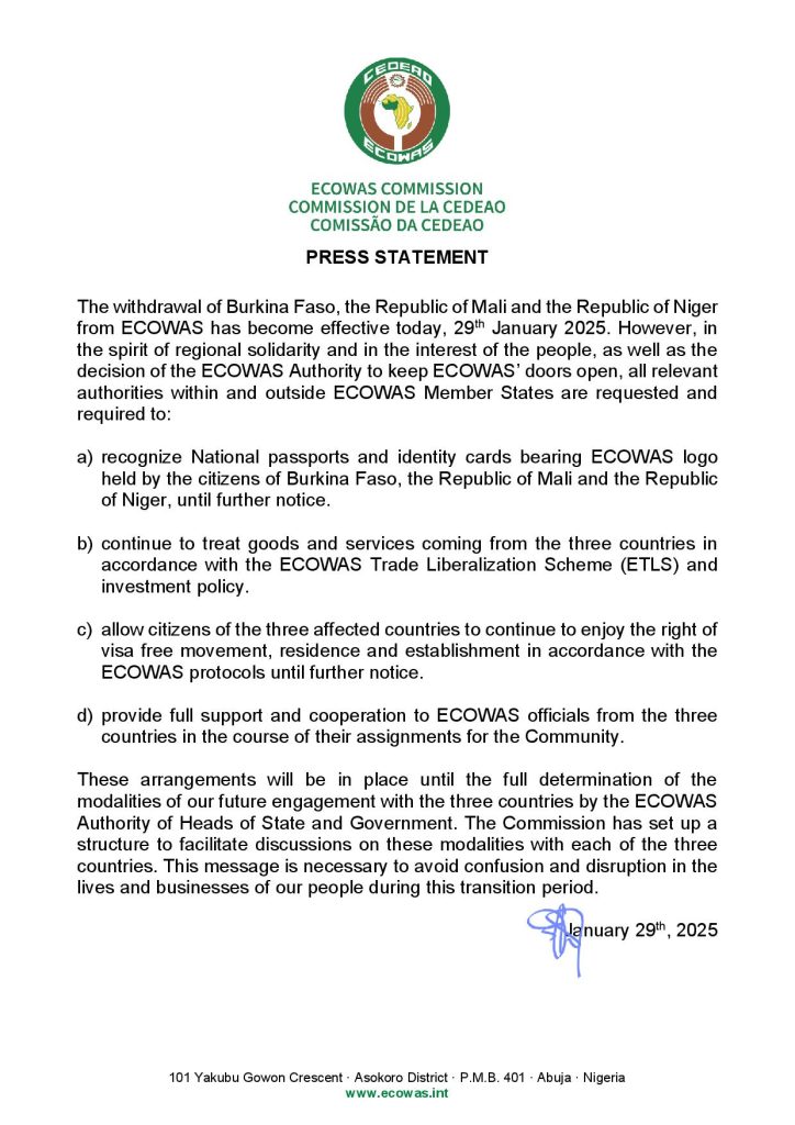 PRESS STATEMENT