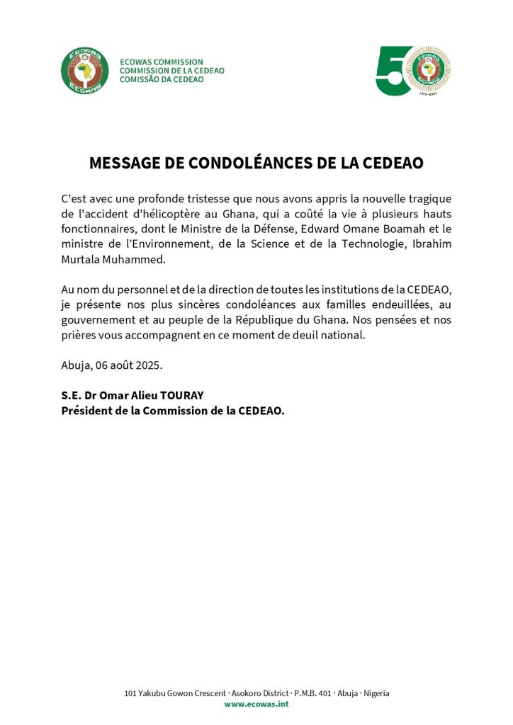 Message de condoléances de la CEDEAO au Ghana