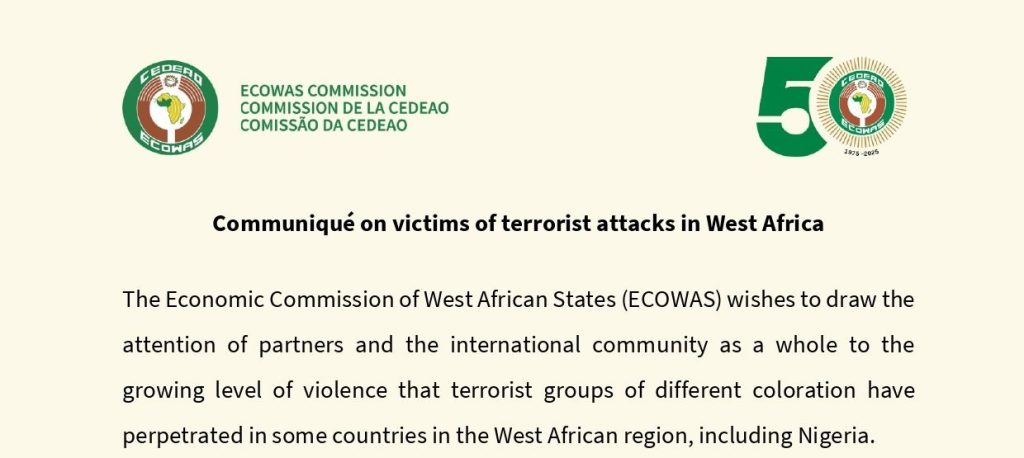 ECOWAS COMMUNIQUÉ ON VICTIMS OF TERRORIST ATTACKS IN WEST AFRICA